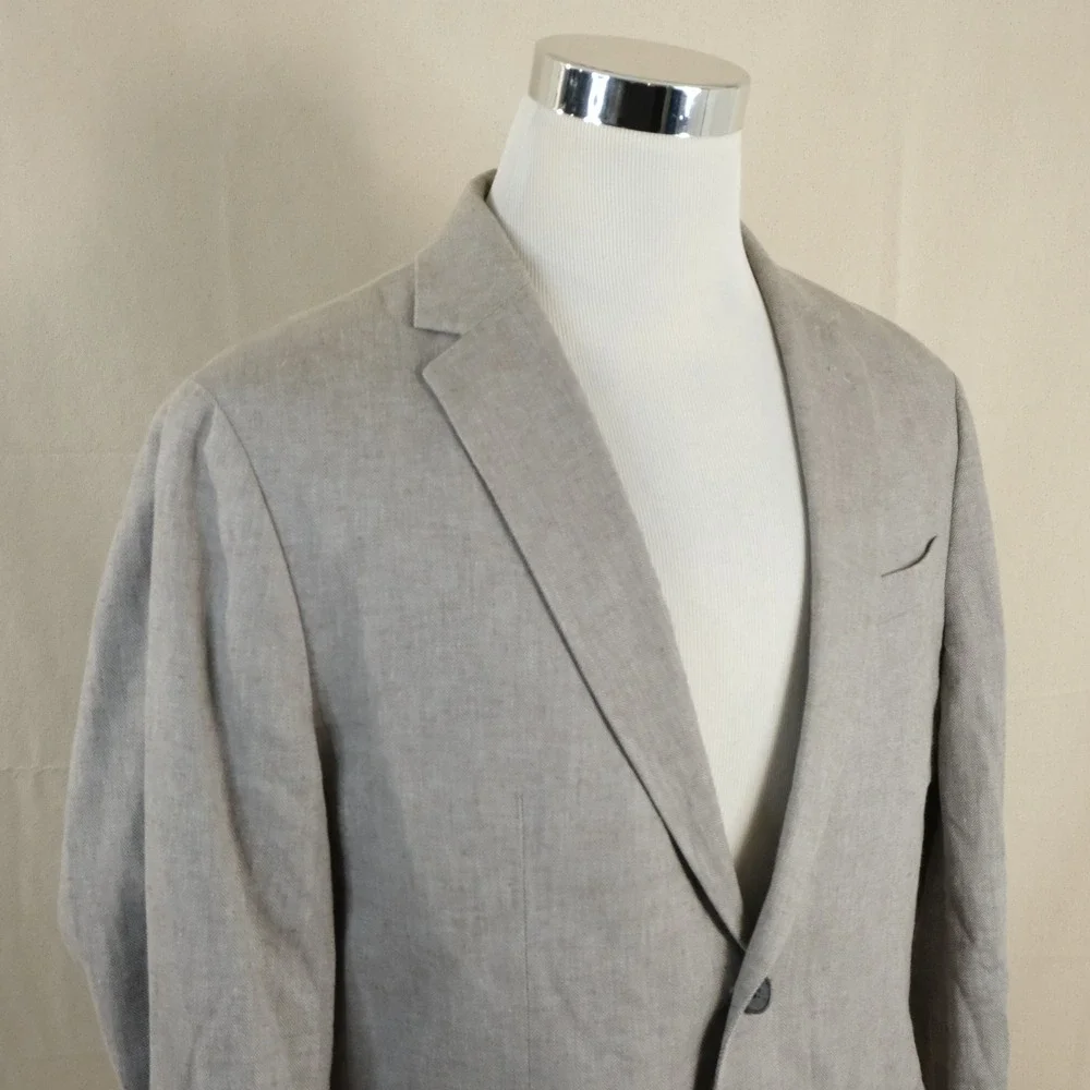 Banana Republic 44R Sport Coat Linen Blend Beige Herringbone Two Button Vented